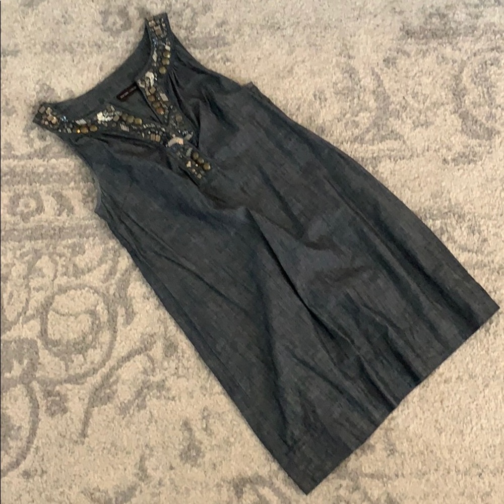 Chambray Shift  Dress with Copper Accents